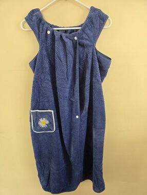 Blue Terry Sundress with Daisy Patch Pocket